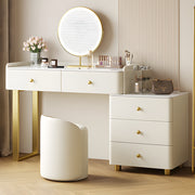 Modern White Vanity Desk with Mirror and Drawers Makeup Dressing Table with Storage Cabinet and Stool